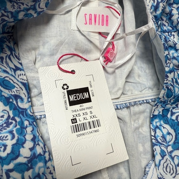 Savida Thea Blue Floral Puff Sleeve Tiered Midi Dress Sz Medium NWT 100% Cotton - Picture 2 of 6